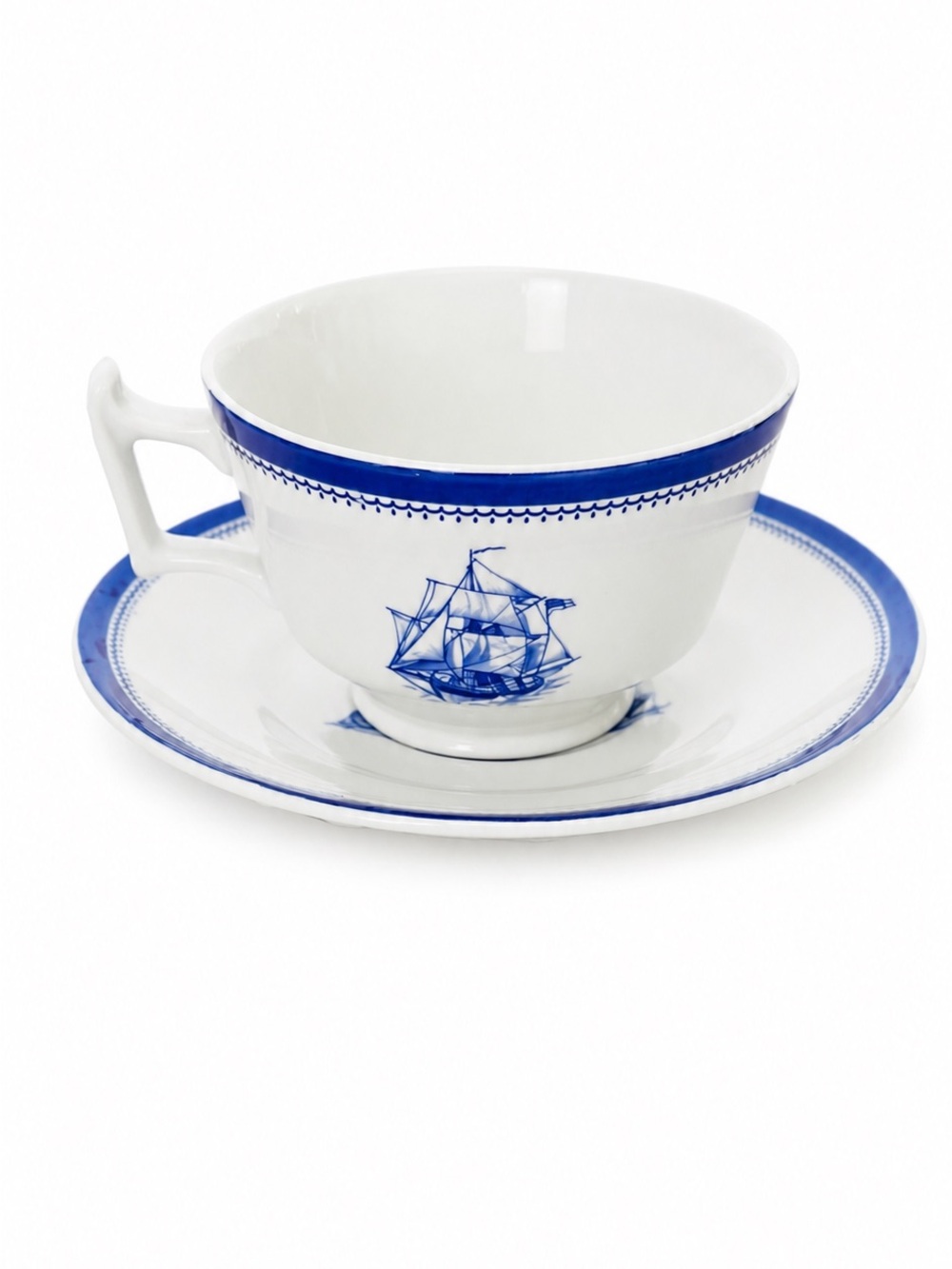 Vintage Spode Blue Clipper Flat Cups & Saucers Set of 6 Made in England